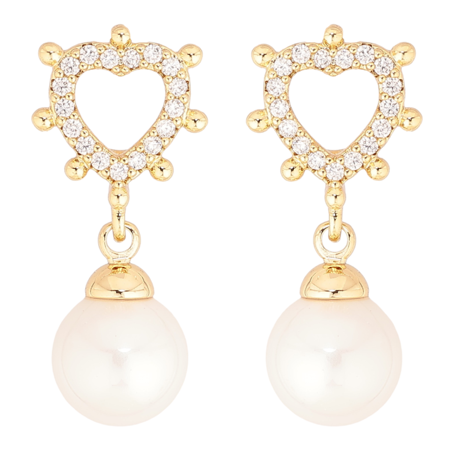 Сережки Xuping колір Позолота 14K пусети Сердечка з перлинними підвісками фото №1