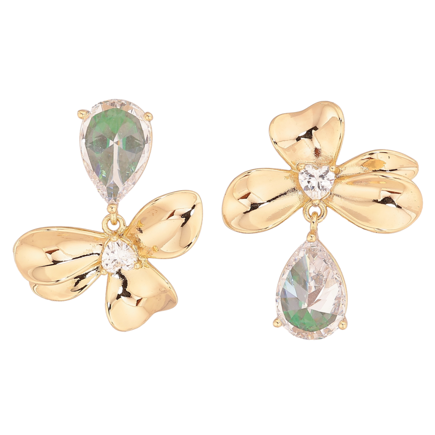 Сережки Xuping колір Позолота 14K пусети Асиметричні квіточки з кристалами фото №1