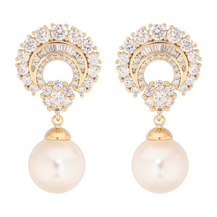 Сережки Xuping колір Позолота 14K пусети Перлинні підвіски з інкрустацією кристалами фото №14