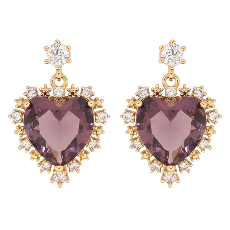 Сережки Xuping колір Позолота 14K пусети Сердечка з бордовими кристалами фото №10