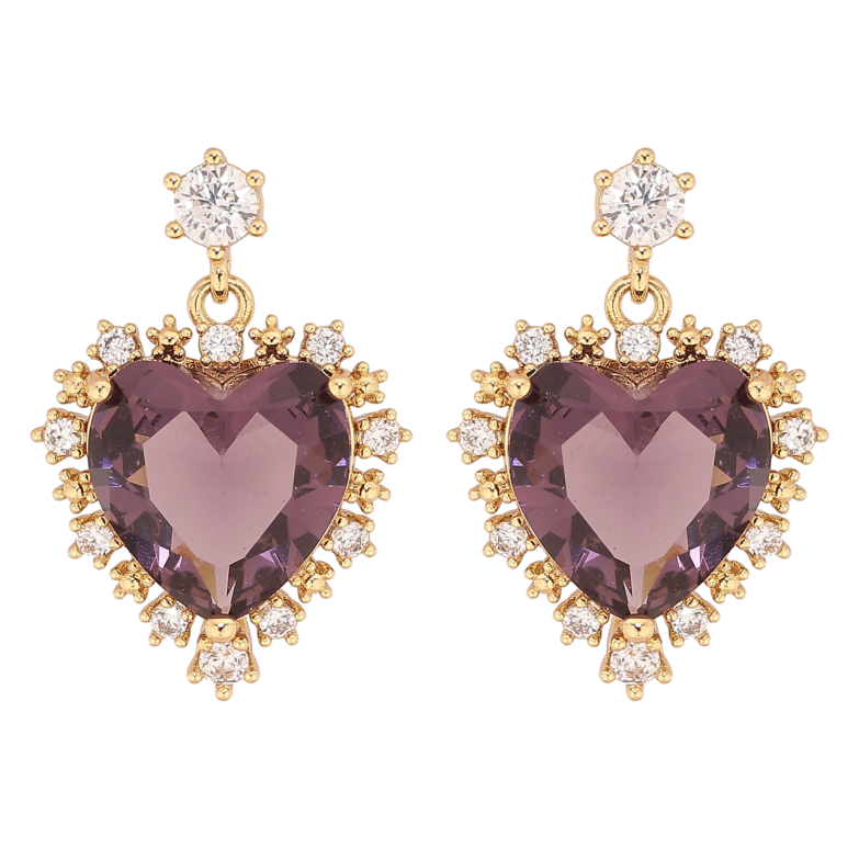 Серьги Xuping цвет Позолота 14K пусеты Сердечки с бордовыми кристаллами фото №1