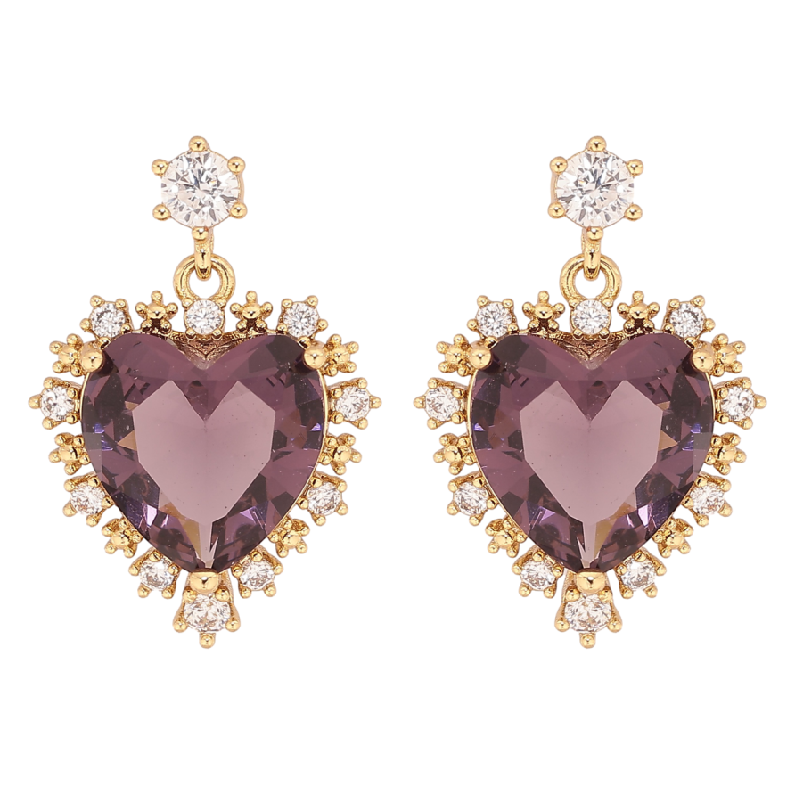 Серьги Xuping цвет Позолота 14K пусеты Сердечки с бордовыми кристаллами фото №1