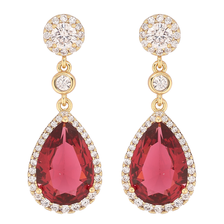 Серьги Xuping цвет Позолота 14K пусеты Подвески с красными кристаллами фото №1