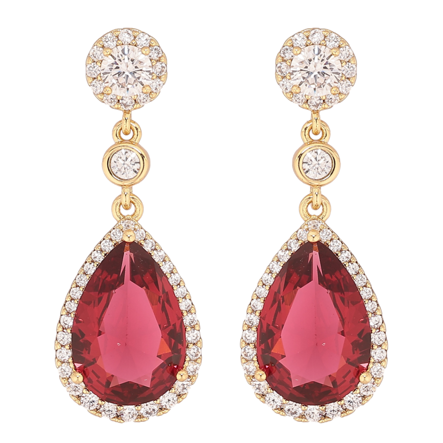 Сережки Xuping колір Позолота 14K пусети Підвіски з червоними кристалами фото №1