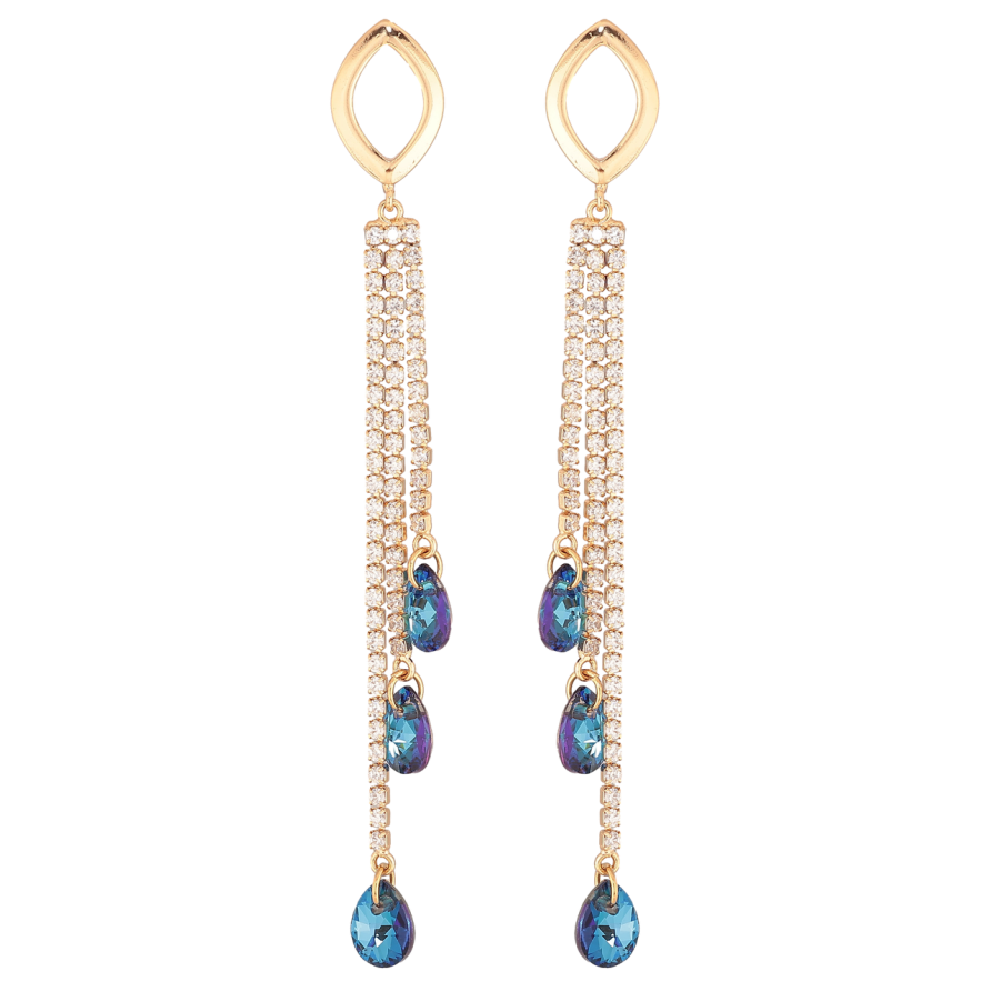 Сережки Xuping колір Позолота 18K з кристалами Swarovski пусети Кристальні підвіски Metallic Blue фото №1