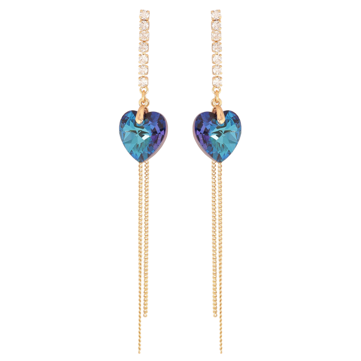 Сережки Xuping колір Позолота 18K з кристалами Swarovski пусети Кристальні підвіски Bermuda Blue фото №13