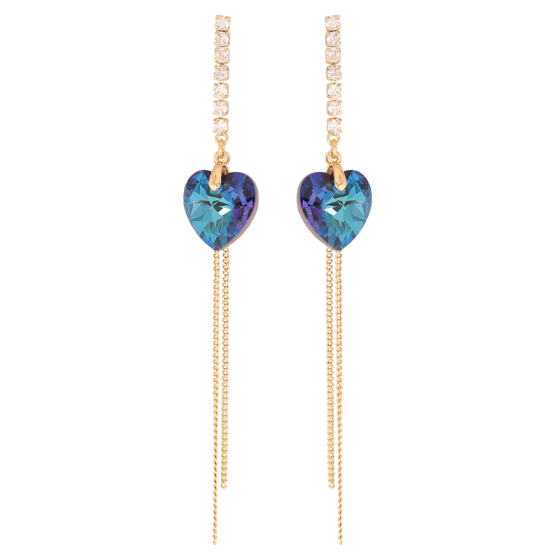 Серьги Xuping цвет Позолота 14K с кристаллами Swarovski пусеты Кристальные подвески Bermuda Blue фото №1