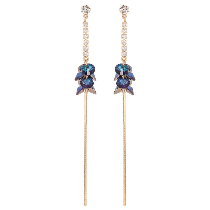 Серьги Xuping цвет Позолота 14K с кристаллами Swarovski пусеты Кристальные подвески Bermuda Blue фото №3