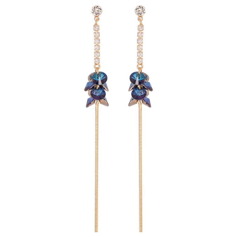 Серьги Xuping цвет Позолота 14K с кристаллами Swarovski пусеты Кристальные подвески Bermuda Blue фото №1