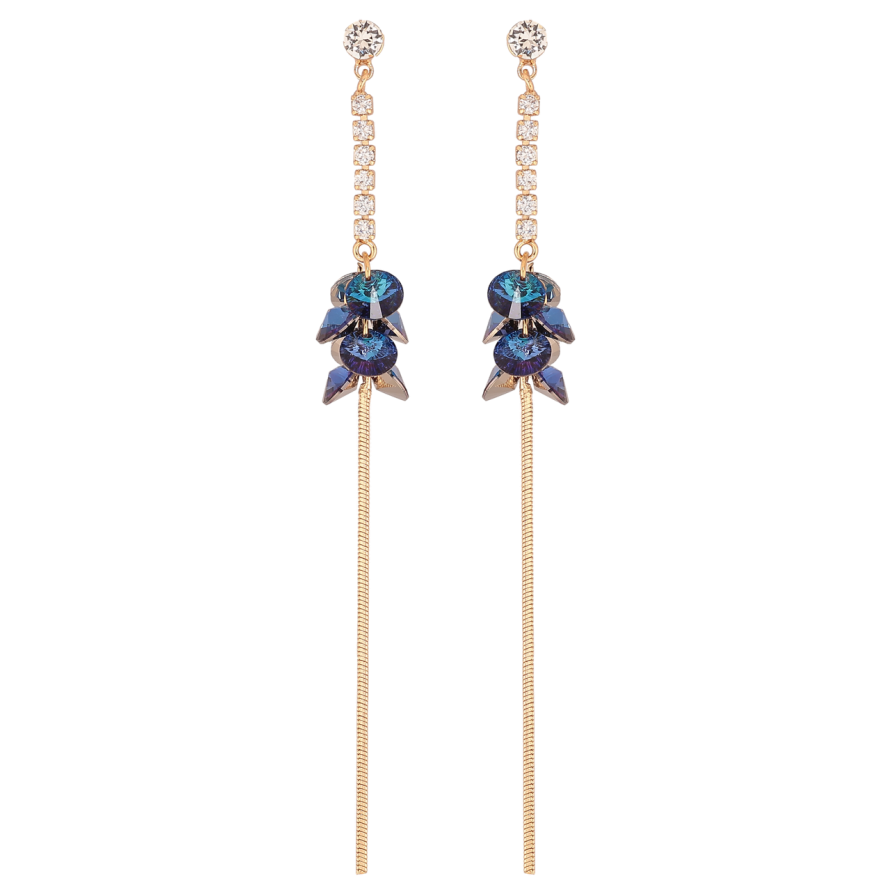 Серьги Xuping цвет Позолота 14K с кристаллами Swarovski пусеты Кристальные подвески Bermuda Blue фото №1