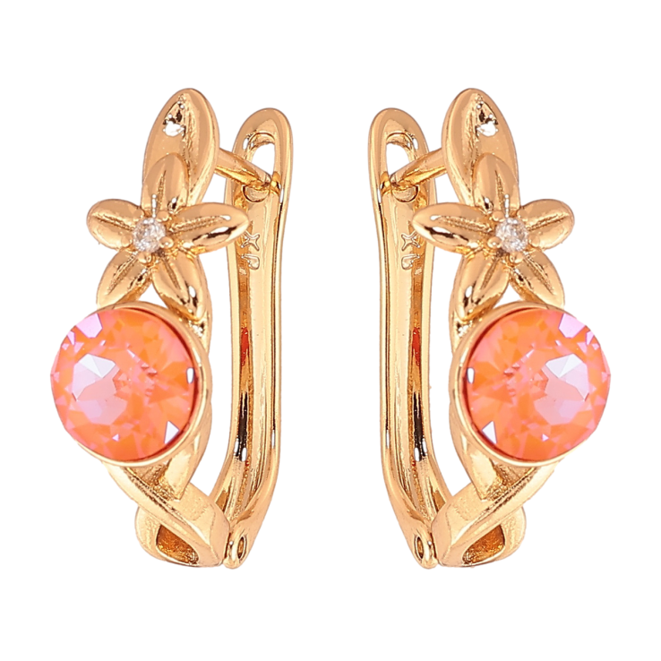 Серьги Xuping цвет Позолота 14K с кристаллами Swarovski английский замок Цветочный узор с оранжевым кристаллом фото №4