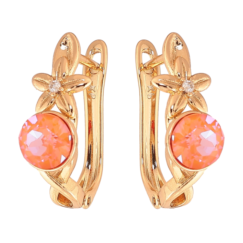 Сережки Xuping колір Позолота 18K з кристалами Swarovski англійський замок Квітковий візерунок з помараннчевим кристалом фото №9