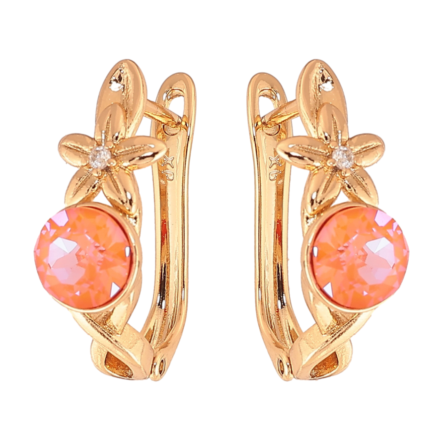 Сережки Xuping колір Позолота 18K з кристалами Swarovski англійський замок Квітковий візерунок з помараннчевим кристалом фото №1