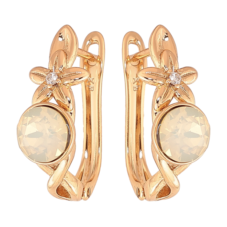 Серьги Xuping цвет Позолота 14K с кристаллами Swarovski английский замок Цветочный узор с кристаллом White Opal фото №5