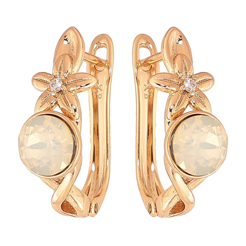 Сережки Xuping колір Позолота 18K з кристалами Swarovski англійський замок Квітковий візерунок з кристалом White Opal фото №23