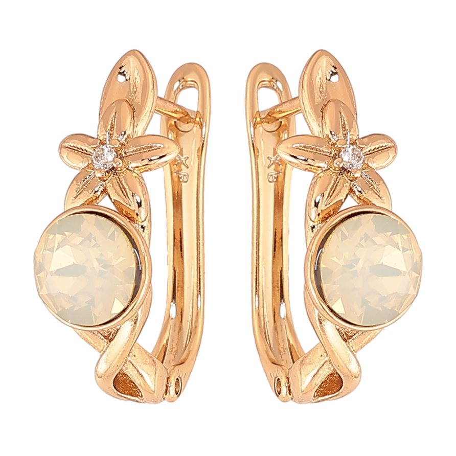 Сережки Xuping колір Позолота 18K з кристалами Swarovski англійський замок Квітковий візерунок з кристалом White Opal фото №1