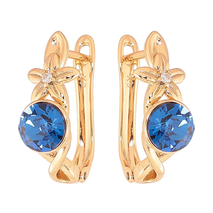 Серьги Xuping цвет Позолота 14K с кристаллами Swarovski английский замок Цветочный узор с кристаллом Capri Blue фото №22
