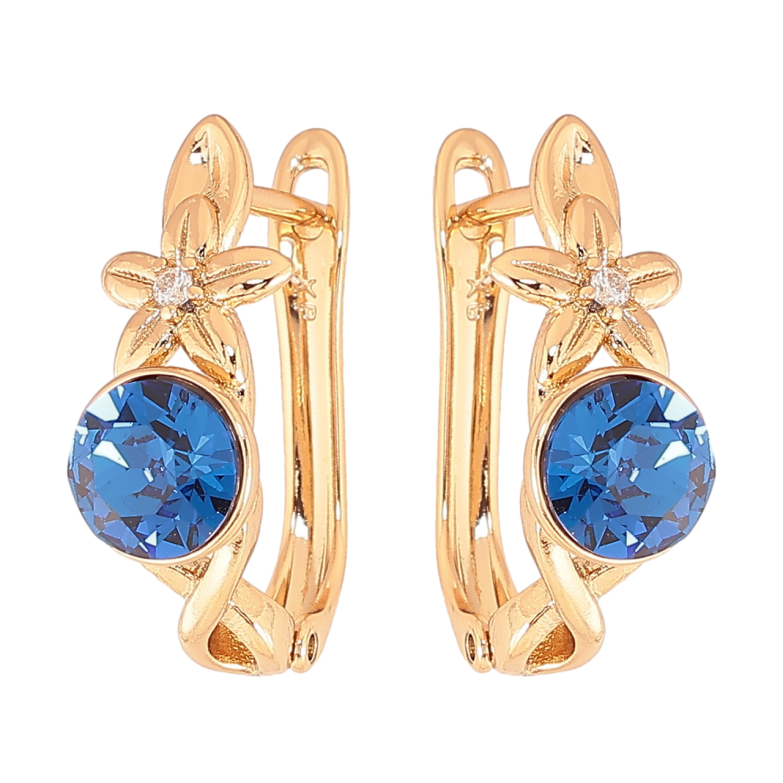 Сережки Xuping колір Позолота 18K з кристалами Swarovski англійський замок Квітковий візерунок з кристалом Capri Blue фото №1