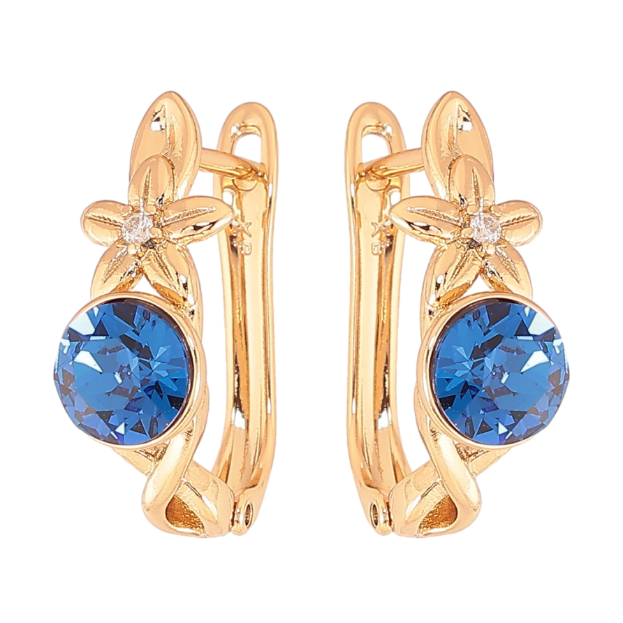 Сережки Xuping колір Позолота 18K з кристалами Swarovski англійський замок Квітковий візерунок з кристалом Capri Blue фото №1