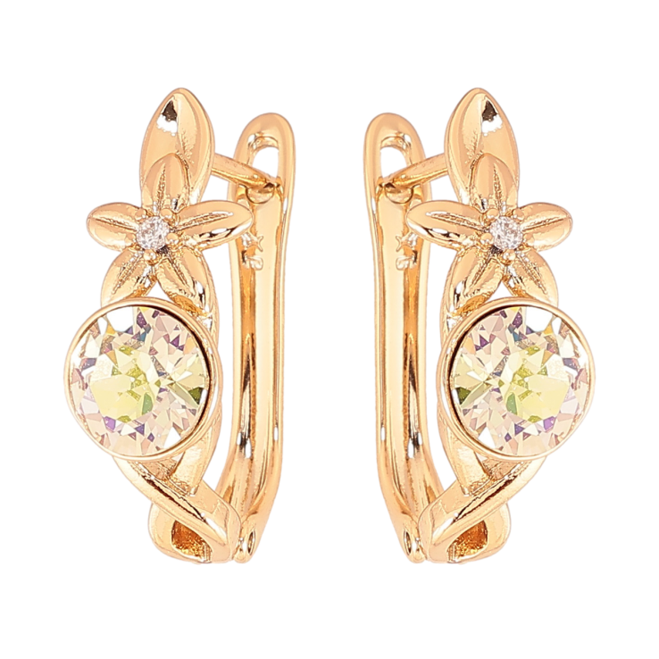 Серьги Xuping цвет Позолота 14K с кристаллами Swarovski английский замок Цветочный узор с кристаллом Vitrail Light фото №6