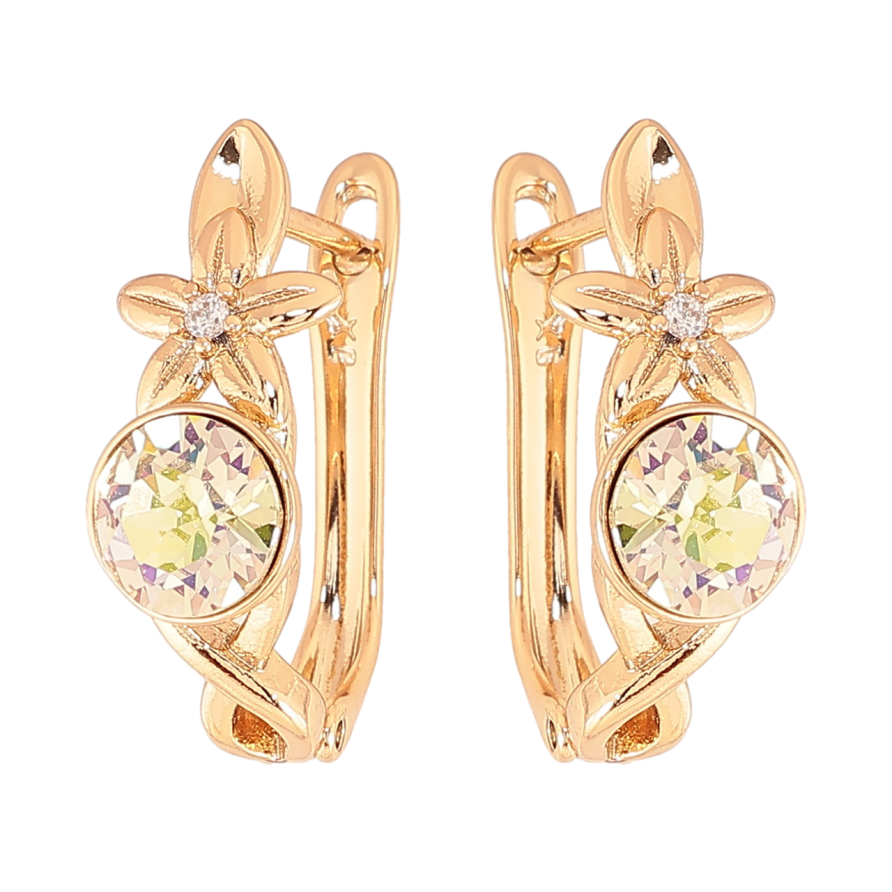 Сережки Xuping колір Позолота 18K з кристалами Swarovski англійський замок Квітковий візерунок з кристалом Vitrail Light фото №1