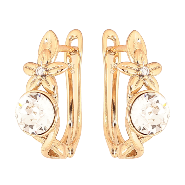 Сережки Xuping колір Позолота 18K з кристалами Swarovski англійський замок Квітковий візерунок з кристалом Clear фото №12