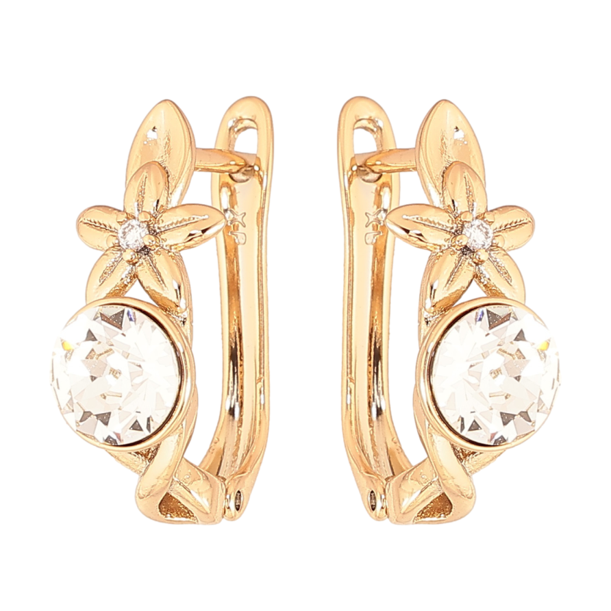Сережки Xuping колір Позолота 18K з кристалами Swarovski англійський замок Квітковий візерунок з кристалом Clear фото №1