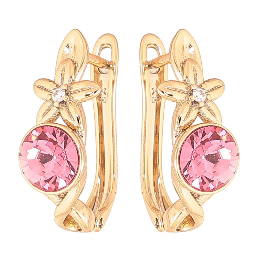 Сережки Xuping колір Позолота 18K з кристалами Swarovski англійський замок Квітковий візерунок з кристалом Rose фото №1