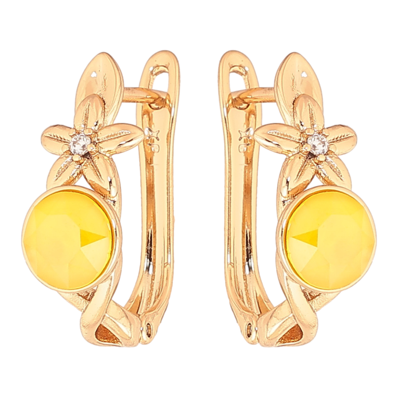 Сережки Xuping колір Позолота 18K з кристалами Swarovski англійський замок Квітковий візерунок з кристалом Sunflower фото №1