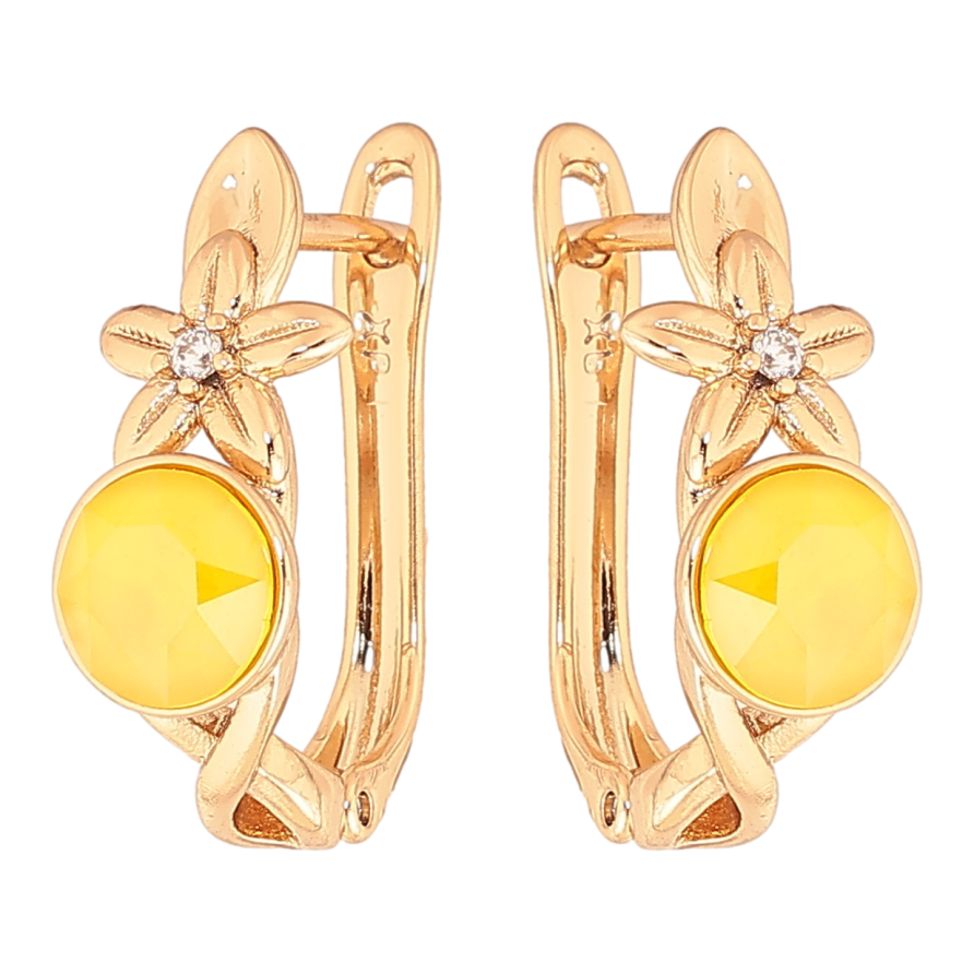 Сережки Xuping колір Позолота 18K з кристалами Swarovski англійський замок Квітковий візерунок з кристалом Sunflower фото №1
