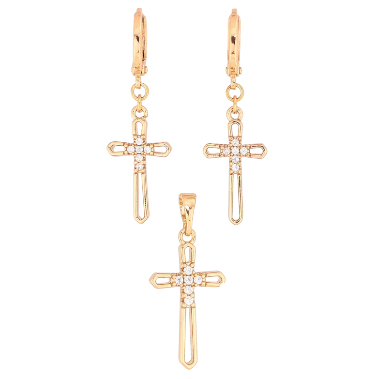 Набір Xuping Колір Позолота 18K Сережки Кулон Хрестики фото №6 Набір Xuping Колір Позолота 18K Сережки Кулон Хрестики фото №6