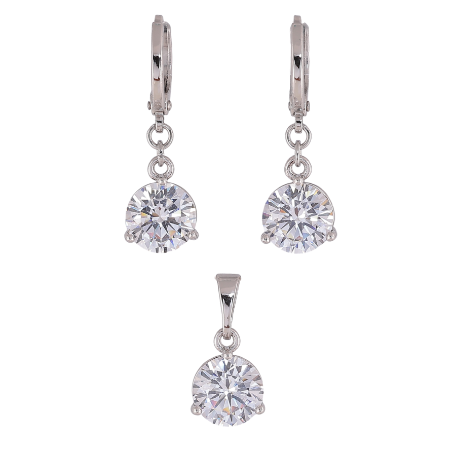 Набор Xuping Цвет Родий Серьги Кулон Кристаллы ø 8мм фото №1