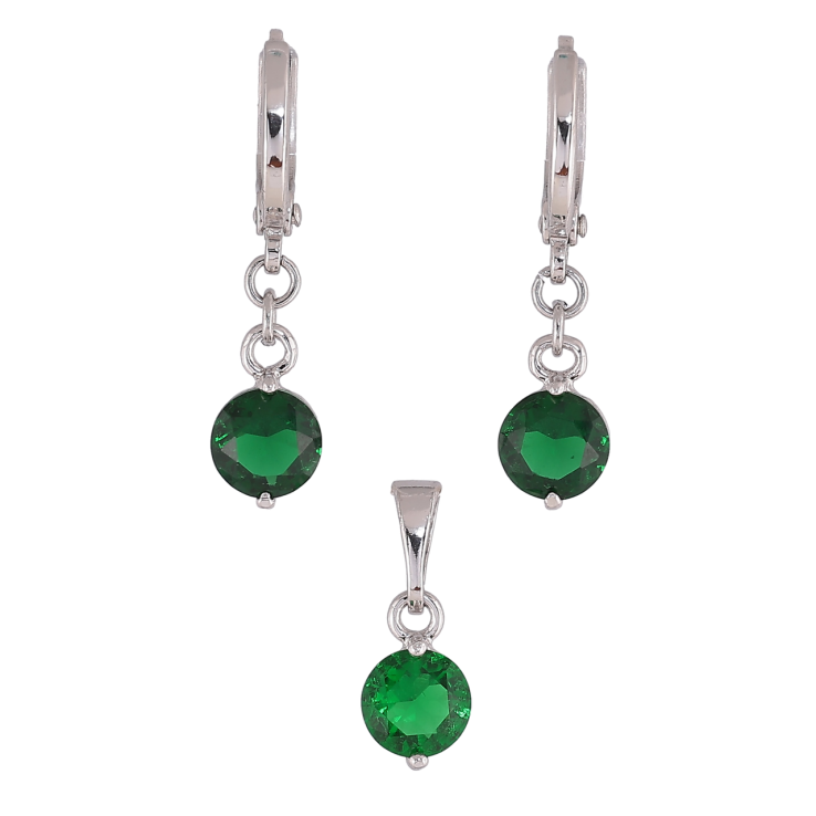 Набір Xuping Колір Родій Сережки Кулон Зелені кристали ø 6мм фото №3