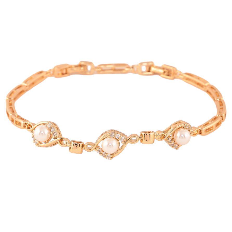 Браслет Xuping Колір Позолота 18K Візерунок з кристалами та перлинами розмір з додатковим замком 17,20см х 3-8мм фото №1