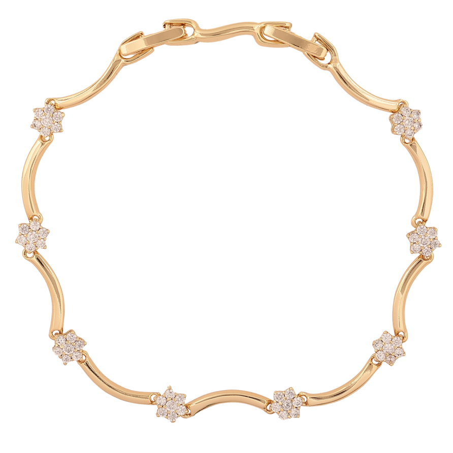 Браслет Xuping Колір Позолота 14K Візерунок з кристальними квіточками розмір з доп. замком 17.19см х 2-4мм фото №1