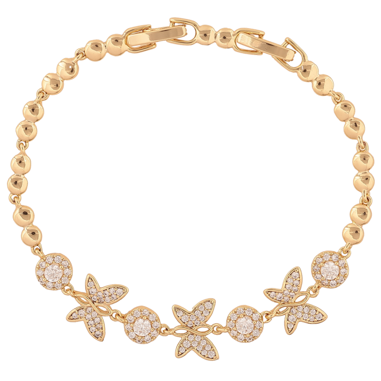Браслет Xuping Цвет Позолота 14K Узор бабочки с инкрустацией кристаллами размер с доп. замком 16,18см х 4-11мм фото №1