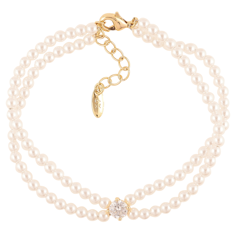 Браслет Xuping Цвет Позолота 14K Жемчужные бусины с кристаллом, ø 5мм размер с доп. цепочкой 17-20см х 6мм фото №1