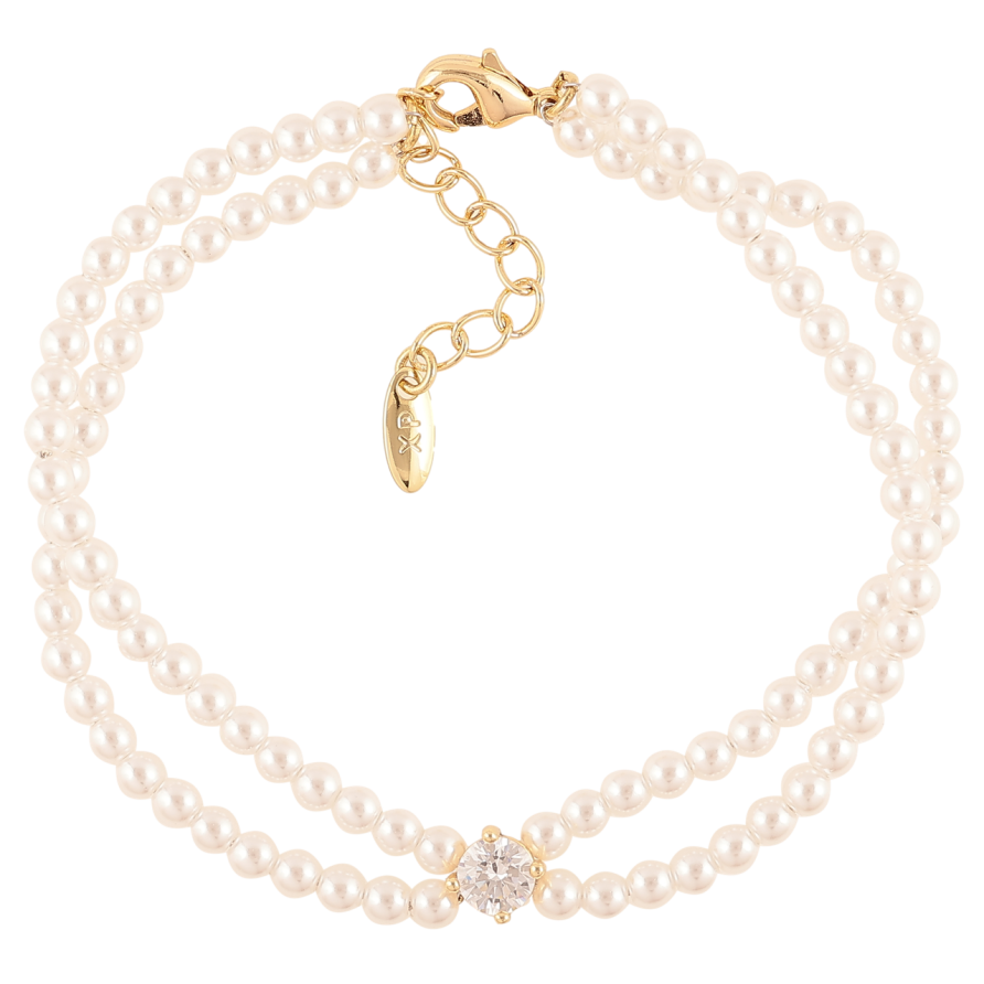 Браслет Xuping Цвет Позолота 14K Жемчужные бусины с кристаллом, ø 5мм размер с доп. цепочкой 17-20см х 6мм фото №1