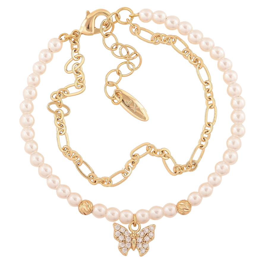Браслет Xuping Цвет Позолота 14K Жемчужные бусы с цепочкой и бабочкой размер с доп. цепочкой 17-21см х 3,4мм фото №1