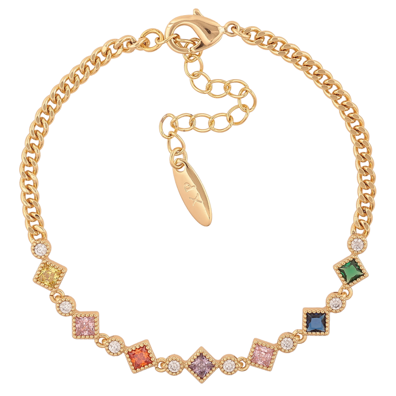 Браслет Xuping Колір Позолота 14K Ланцюжок з різнокольоровими кристалами розмір з дод. ланцюжком 17-22см х 3-6мм фото №1