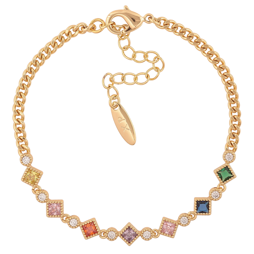 Браслет Xuping Цвет Позолота 14K Цепочка с разноцветными кристаллами размер с доп. цепочкой 17-22см х 3-6мм фото №1