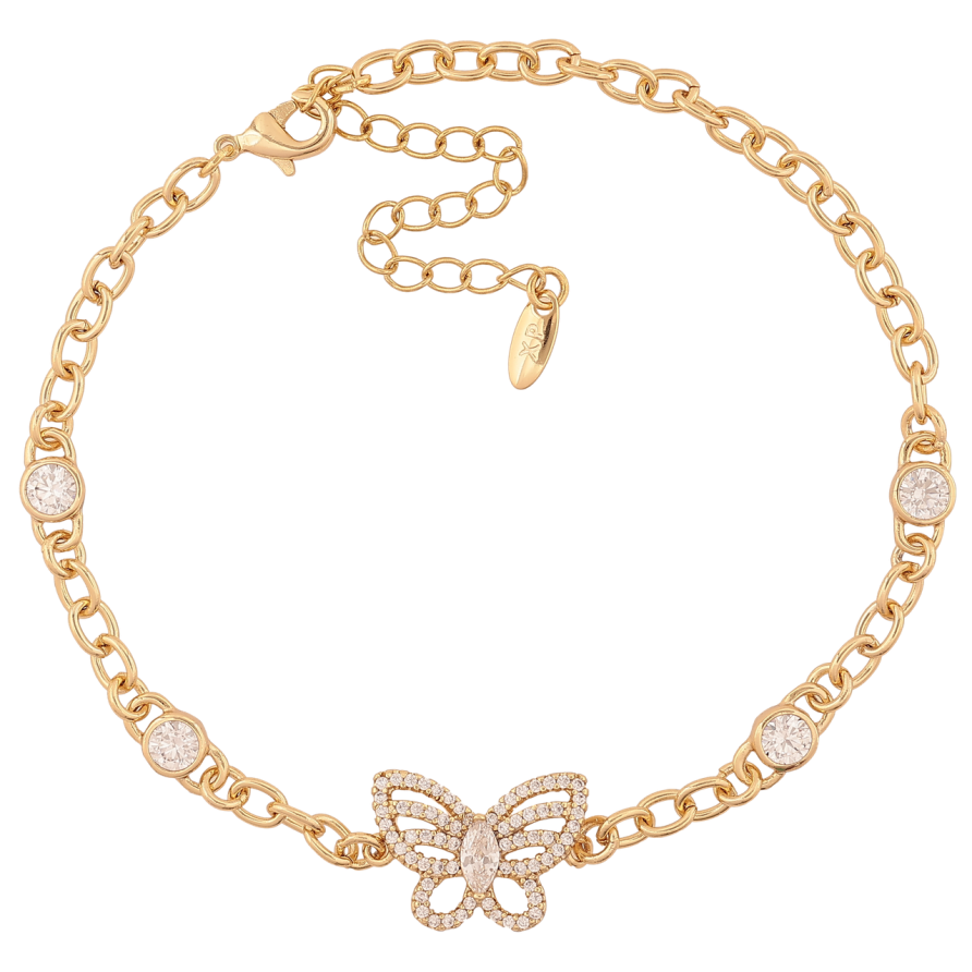 Браслет Xuping Цвет Позолота 14K Цепочка с кристаллами и бабочкой размер с доп. цепочкой 21-26см х 4-12мм фото №1