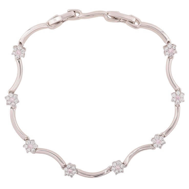 Браслет Xuping Колір Родій Візерунок з кристальними квітами довжина з додатковим замком 17,19см х 2-4мм фото №2