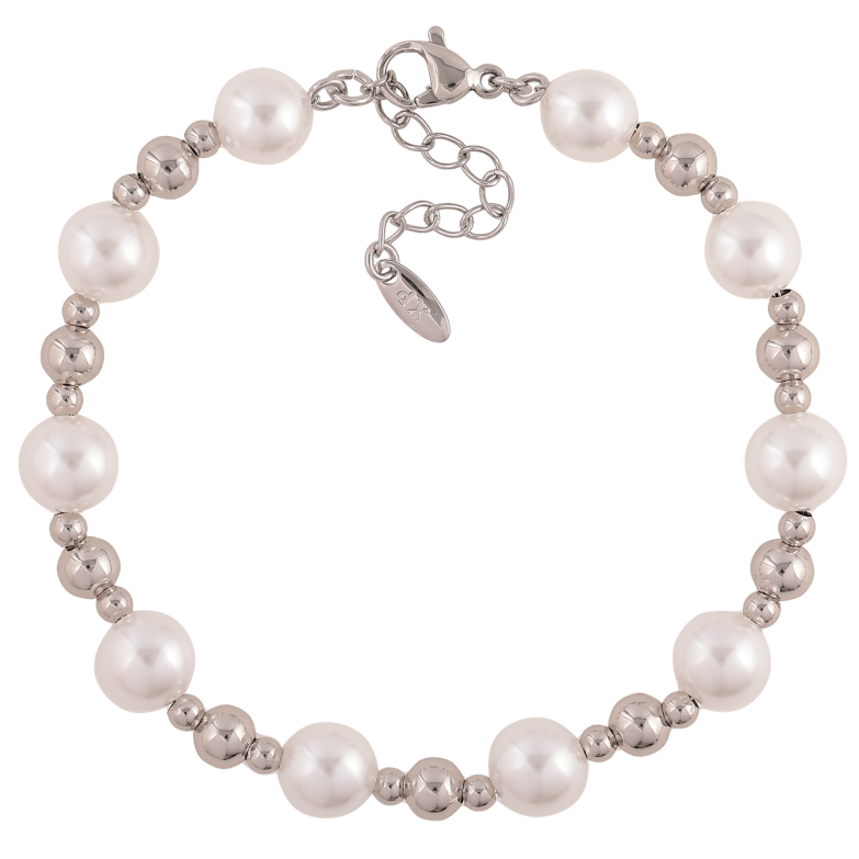 Браслет Xuping Колір Родій Сріблясто-перлинні намистини довжина з додатковим ланцюжком 18-21см х 3-8мм фото №1