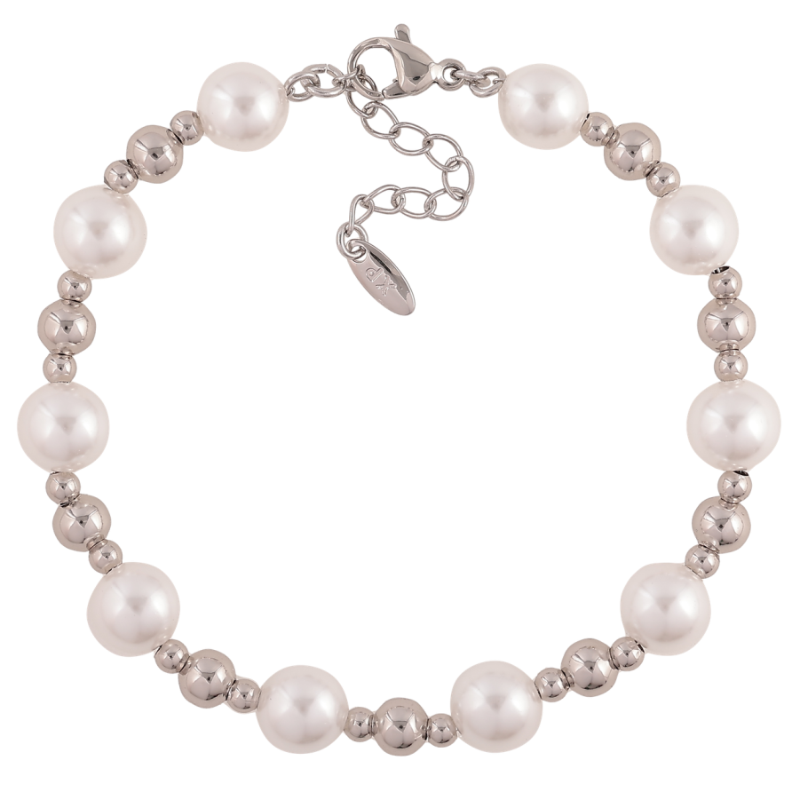 Браслет Xuping Колір Родій Сріблясто-перлинні намистини довжина з додатковим ланцюжком 18-21см х 3-8мм фото №1