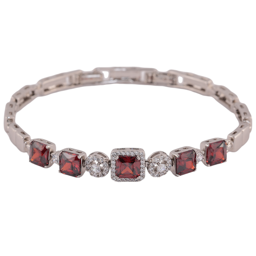 Браслет Xuping Колір Родій Візерунок з червоними кристалами розмір з доп. замком 17.5,19.5см х 5-8мм фото №1