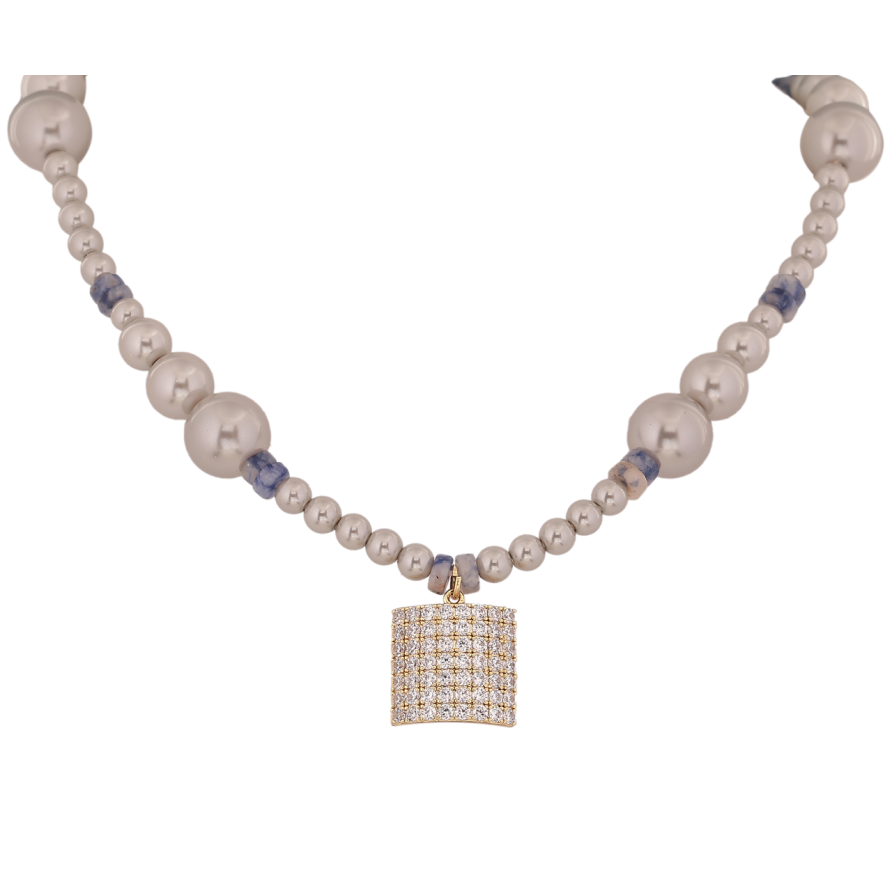 Кольє Xuping Позолота 14K Намисто з сірих намистин з підвіскою довжина 40-45см х 4-10мм фото №1 Кольє Xuping Позолота 14K Намисто з сірих намистин з підвіскою довжина 40-45см х 4-10мм фото №1