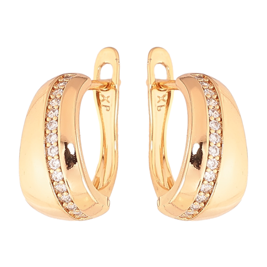 Сережки Xuping Колір Позолота 18K англійський замок Візерунок з доріжками кристалів фото №1