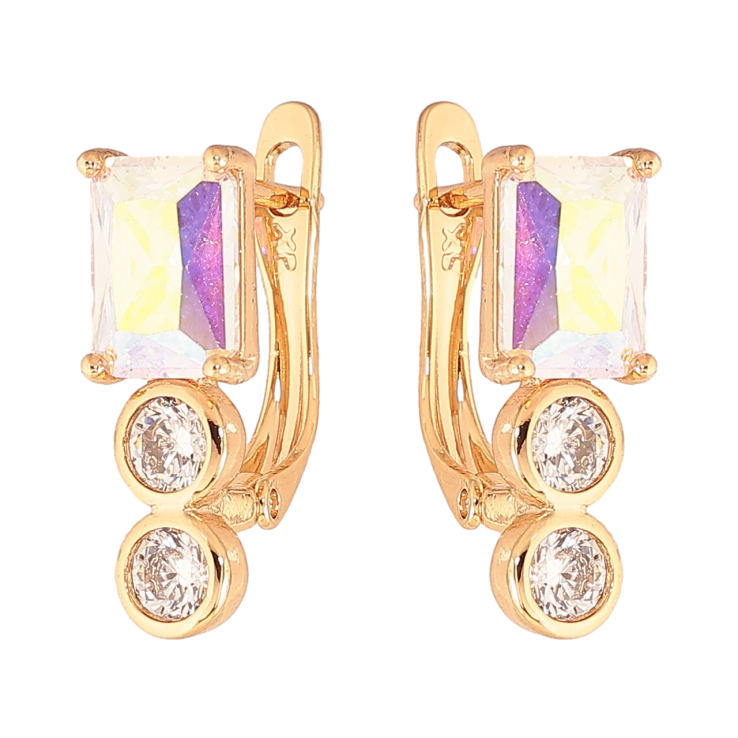 Серьги Xuping Цвет Позолота 18K английский замок Узор с радужными кристаллами фото №18