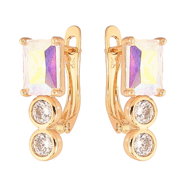 Сережки Xuping Колір Позолота 18K англійський замок Візерунок з райдужними кристалами фото №1 Сережки Xuping Колір Позолота 18K англійський замок Візерунок з райдужними кристалами фото №1